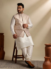 Men's Silk Blend Cream Kurta & Pyjama With Cream Nehru Jacket