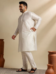 Men's Silk Blend Cream Kurta & Pyjama With Embroidered Wine Nehru Jacket