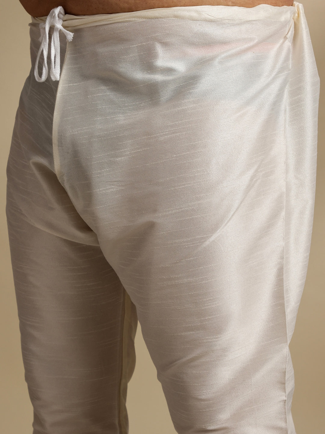 Men's Silk Blend Cream Kurta & Pyjama With Printed Green Nehru Jacket