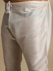 Men's Silk Blend Cream Kurta & Pyjama With Printed Green Nehru Jacket