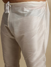 Men's Silk Blend Cream Kurta & Pyjama With Printed Coral Nehru Jacket