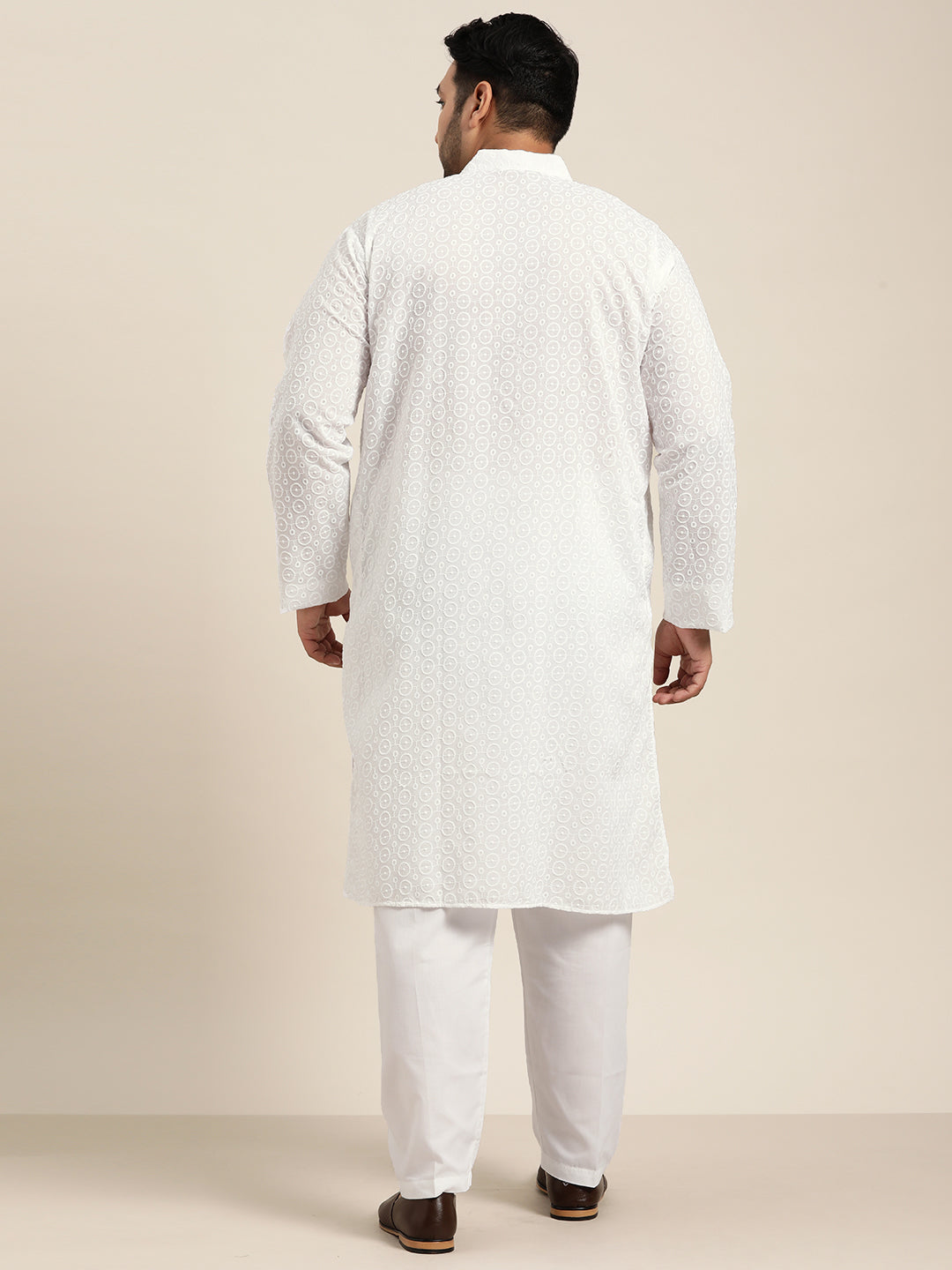 Men's 100% Cotton White Chikankari Kurta & White Churidaar Pyjama