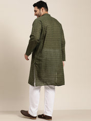 Men's 100% Cotton Olive Green Chikankari Kurta & White Churidar Pyjama