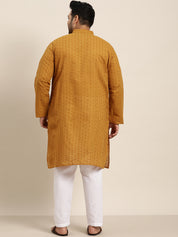 Men's 100% Cotton Mustard Chikankari Kurta & White Churidar Pyjama