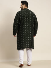 Men's Cotton Blend Dark Green Kurta & White Pyjama