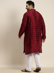 Men's Cotton Blend Maroon Kurta & White Pyjama