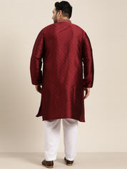 Men's Silk Blend Maroon Kurta and Off White Churidar Pyjama Set
