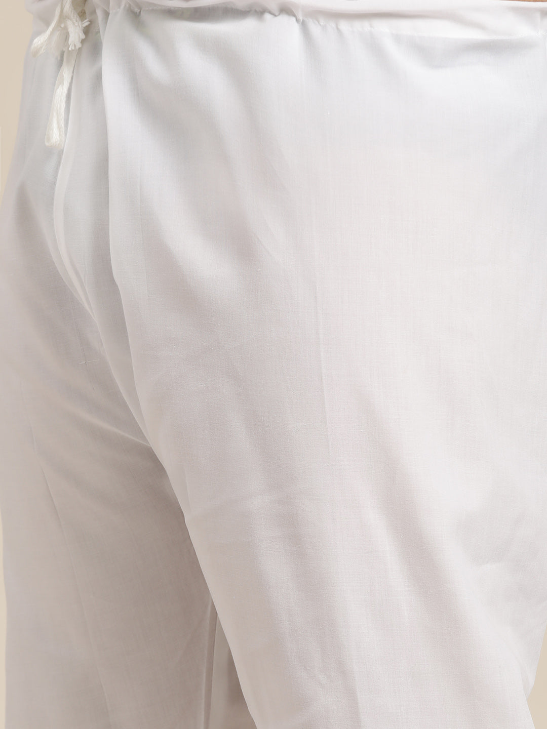 Men's Silk Blend Maroon Kurta and Off White Churidar Pyjama Set