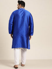 Men's Silk Blend Royal Blue Kurta and Off White Churidar Pyjama Set