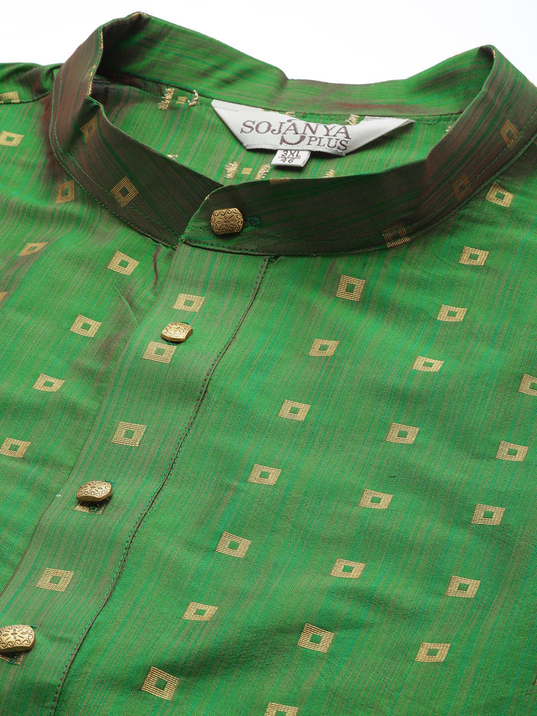 Men's Silk Blend Dark Green & Gold Self Design ONLY Long Kurta