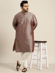 Men's Silk Blend Grey & Gold Self Design Only Long Kurta