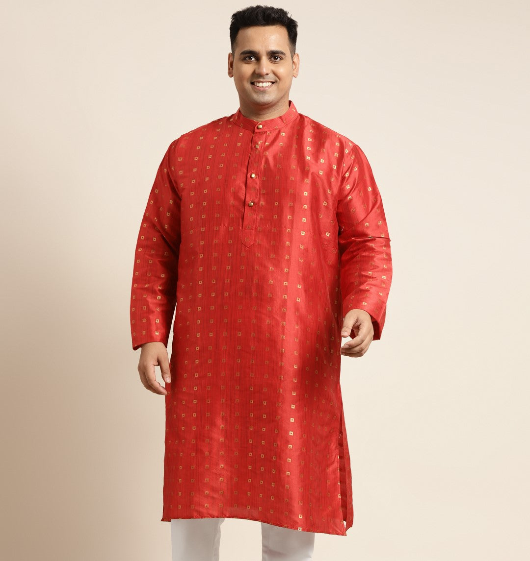 Men's Silk Blend Maroon & Gold Self Design Only Long Kurta