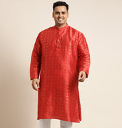 Men's Silk Blend Maroon & Gold Self Design Only Long Kurta