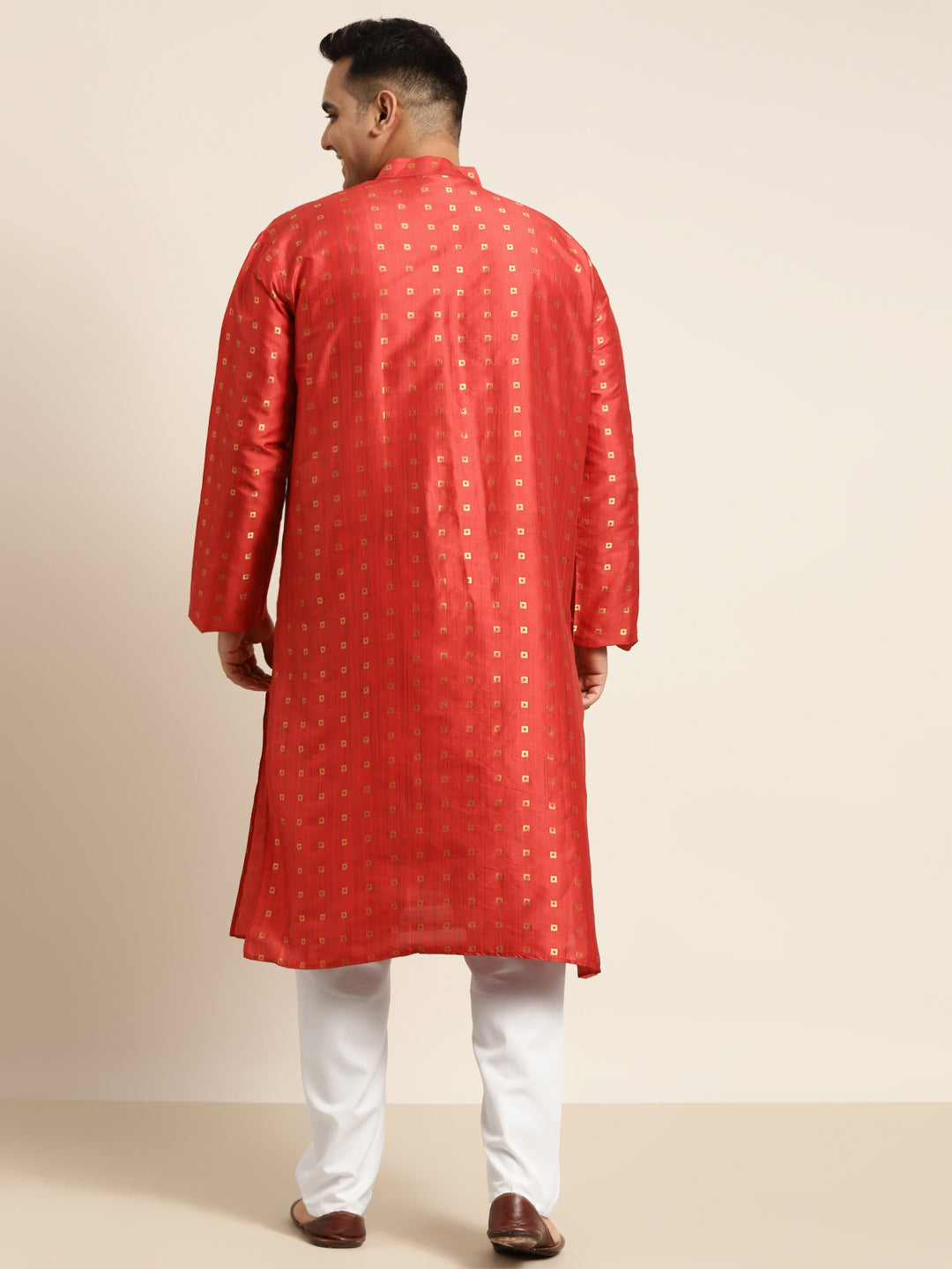 Men's Silk Blend Maroon & Gold Self Design Only Long Kurta