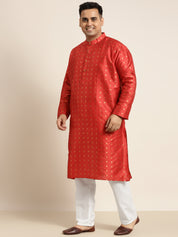 Men's Silk Blend Maroon & Gold Self Design Only Long Kurta