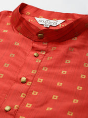 Men's Silk Blend Maroon & Gold Self Design Only Long Kurta