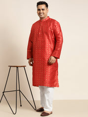 Men's Silk Blend Maroon & Gold Self Design Only Long Kurta