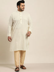 Men's 100% Cotton Cream Chikankari Kurta