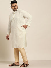 Men's 100% Cotton Cream Chikankari Kurta