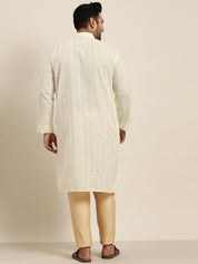 Men's 100% Cotton Cream Chikankari Kurta