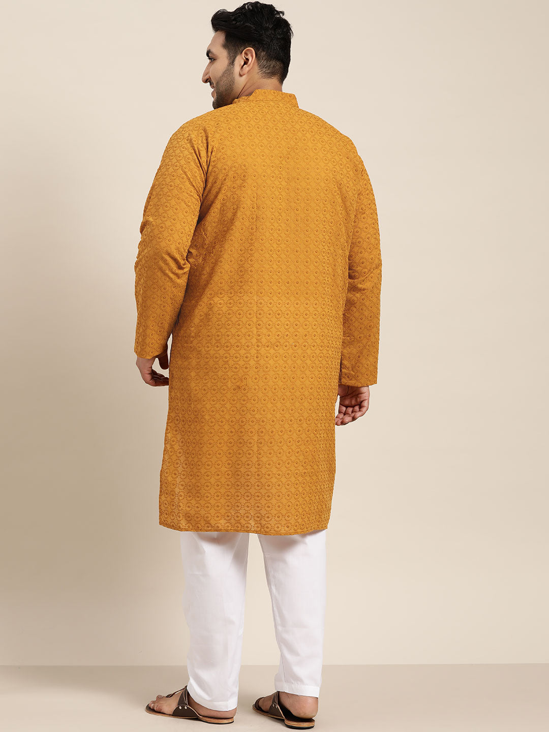 Men's 100% Cotton Mustard Chikankari Kurta