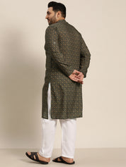 Men's Cotton Black and Mustard Printed Kurta and White Pyjama