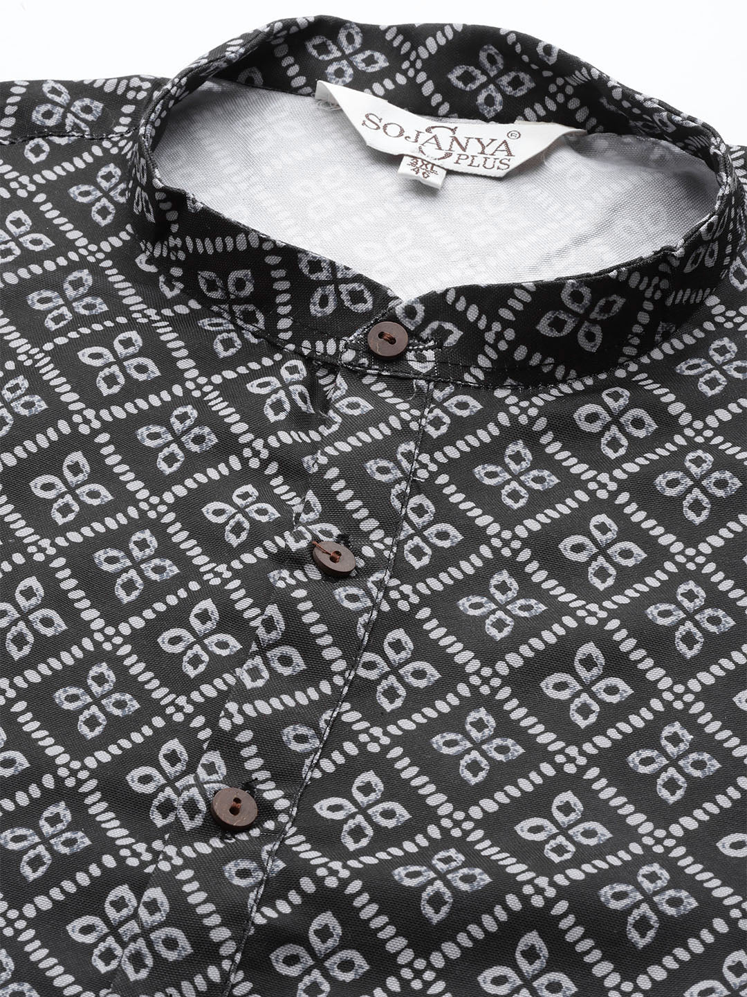 Men's Cotton Black and Grey Printed Kurta and White Pyjama