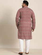 Men's Cotton Brown Printed Kurta and White Pyjama