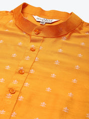 Men's Cotton Blend Orange & Silver Self Design Kurta