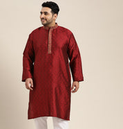 Men's Silk Blend Maroon Self Design ONLY Kurta