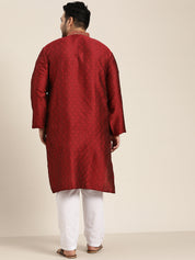 Men's Silk Blend Maroon Self Design ONLY Kurta