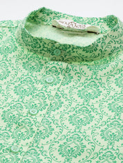 Men's Cotton Blend Pista Green Printed Kurta and White Pyjama