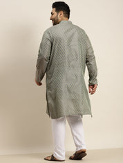 Men's Jacquard Silk Teal green Self design Kurta