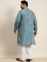 Men's Jacquard Silk Peacock blue Self design Kurta