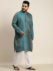 Men's Jacquard Silk Teal Blue & Gold Kurta