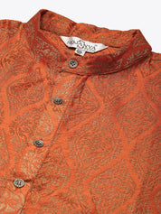 Men's Jacquard Silk Orange & Gold Kurta