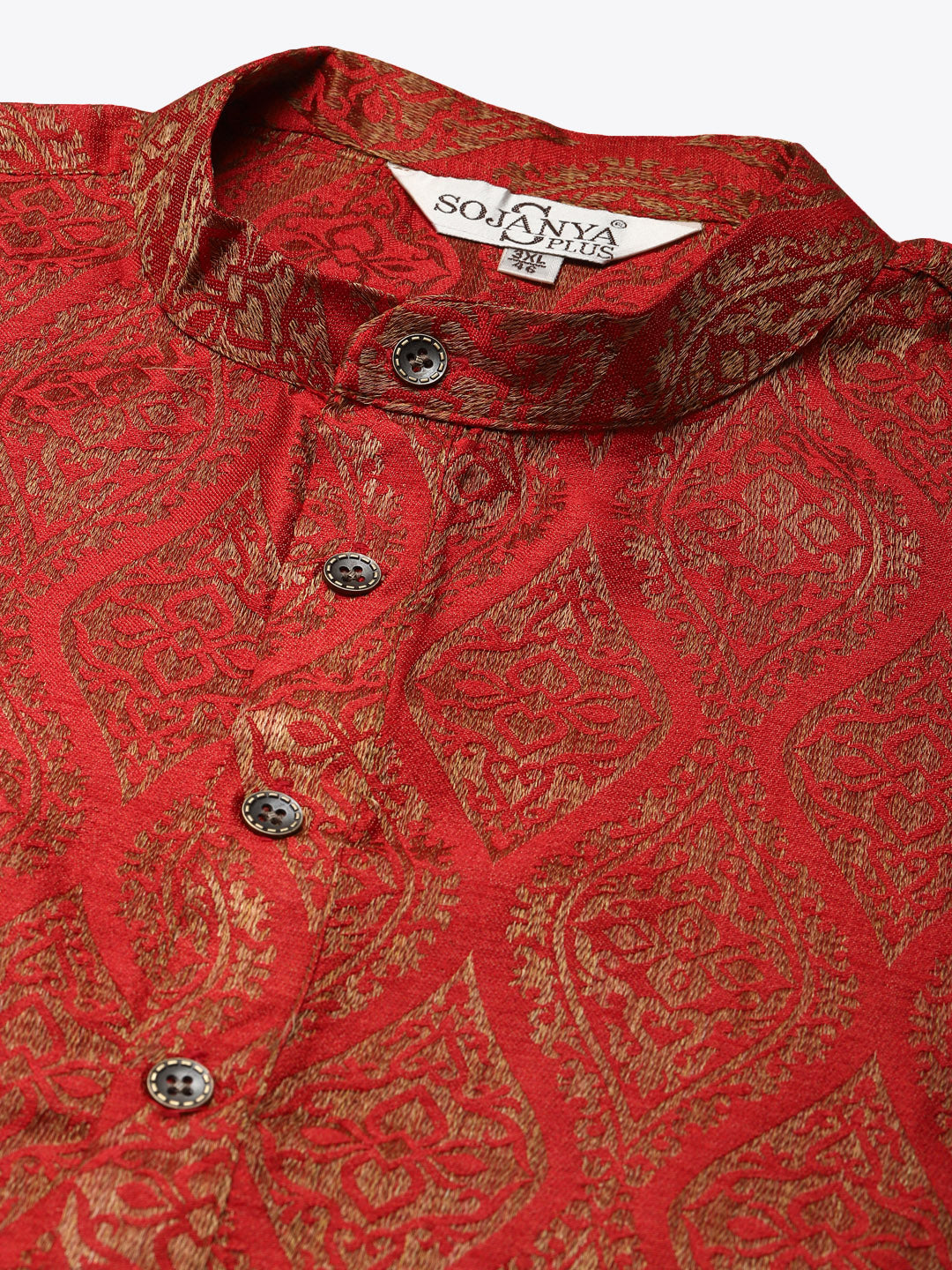 Men's Jacquard Silk Red & Gold Kurta