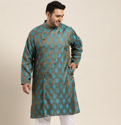 Men's Jacquard Silk Teal Blue Self Design Only Long Kurta