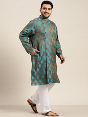 Men's Jacquard Silk Teal Blue Self Design Only Long Kurta