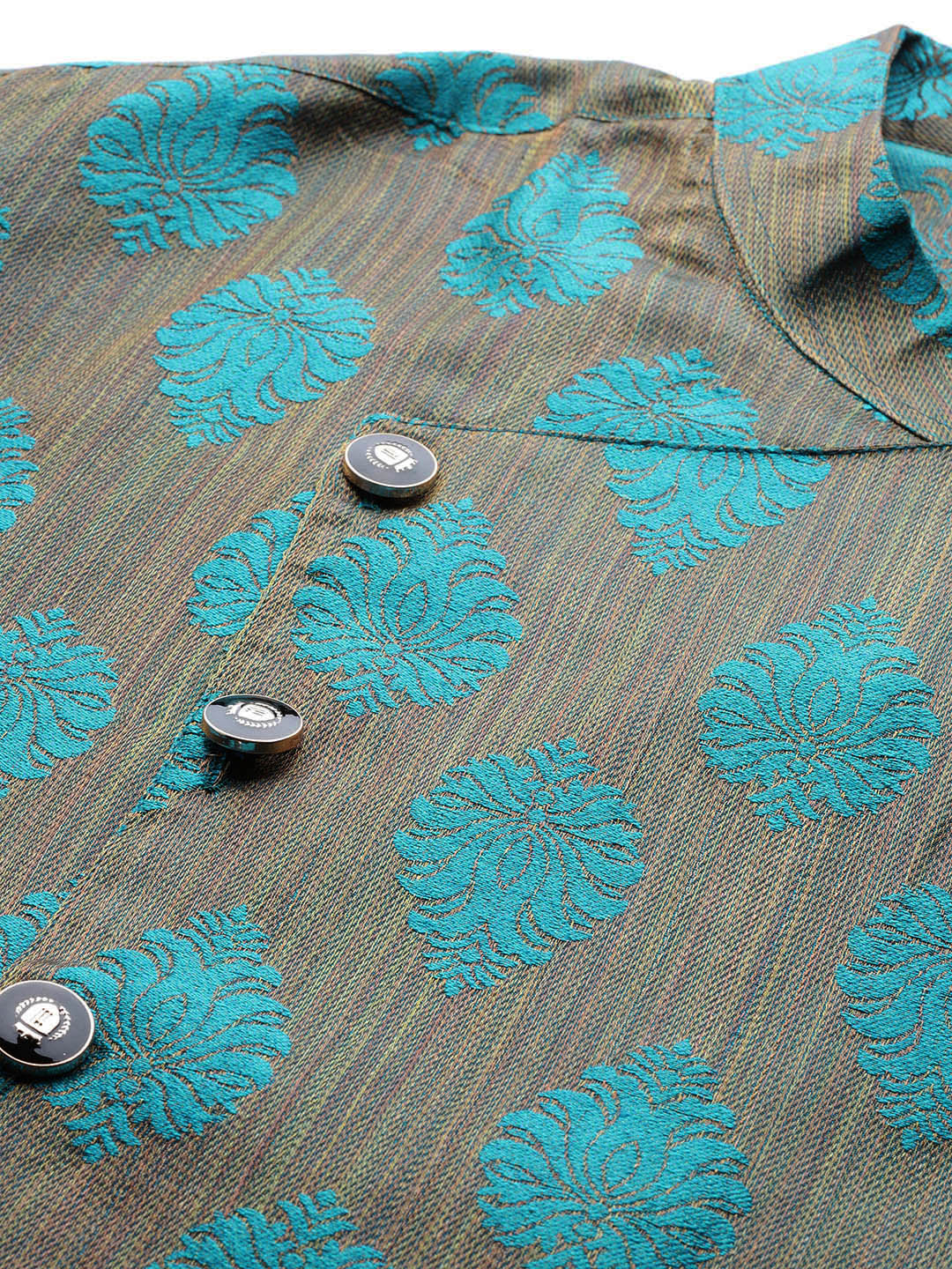 Men's Jacquard Silk Teal Blue Self Design Only Long Kurta