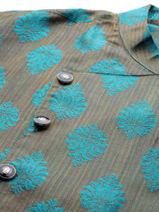 Men's Jacquard Silk Teal Blue Self Design Only Long Kurta