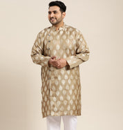 Men's Jacquard Silk Brown Self Design Only Long Kurta