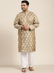 Men's Jacquard Silk Brown Self Design Only Long Kurta