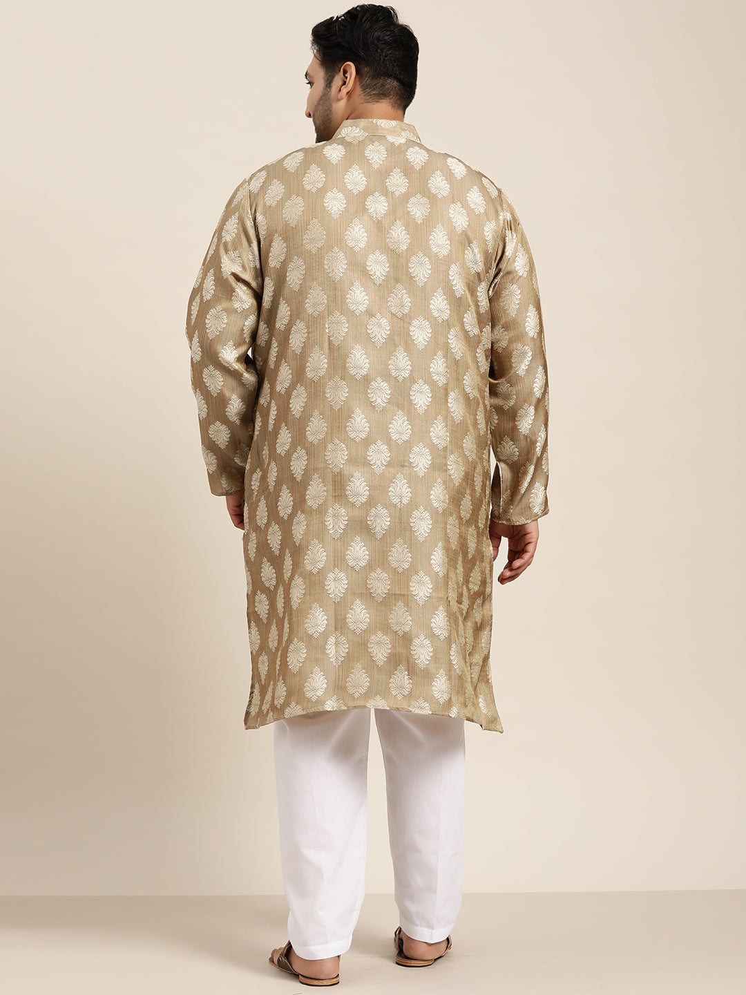 Men's Jacquard Silk Brown Self Design Only Long Kurta