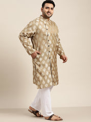 Men's Jacquard Silk Brown Self Design Only Long Kurta