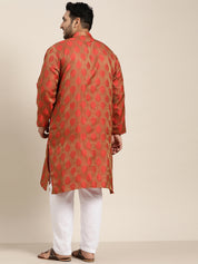 Men's Jacquard Silk Red Self Design Only Long Kurta