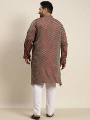 Men's Jacquard Silk Maroon Self design Kurta & Off-White Pyjama