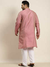 Men's Jacquard Silk Pink Self design Kurta & Off-White Pyjama