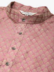 Men's Jacquard Silk Pink Self design Kurta & Off-White Pyjama