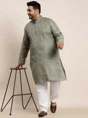 Men's Jacquard Silk Teal green Self design Kurta & Off-White Pyjama